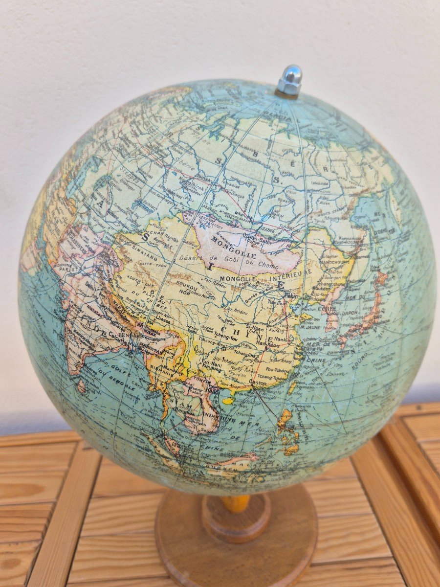 Terrestrial Globe World Map "gérard Barrière Et Thomas" Paris 1930s Period-photo-1