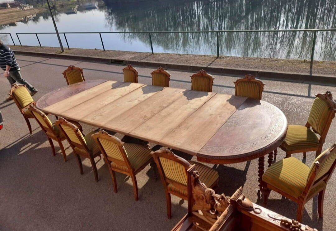 Magnificent Extendable Table, Henri II Style, Napoleon III Period. In Solid Oak-photo-2