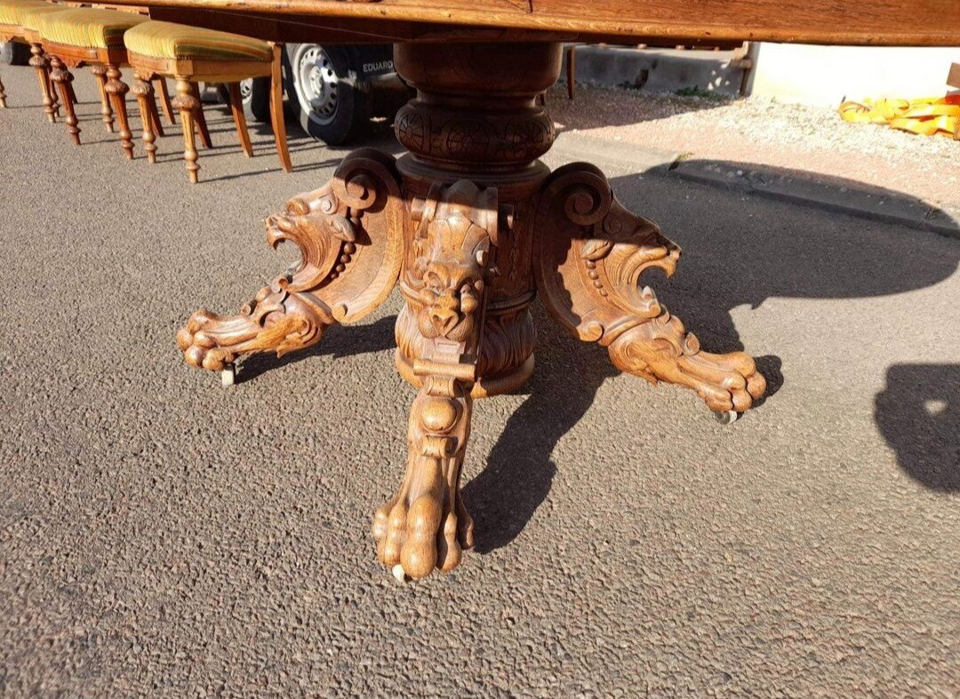 Magnificent Extendable Table, Henri II Style, Napoleon III Period. In Solid Oak-photo-4