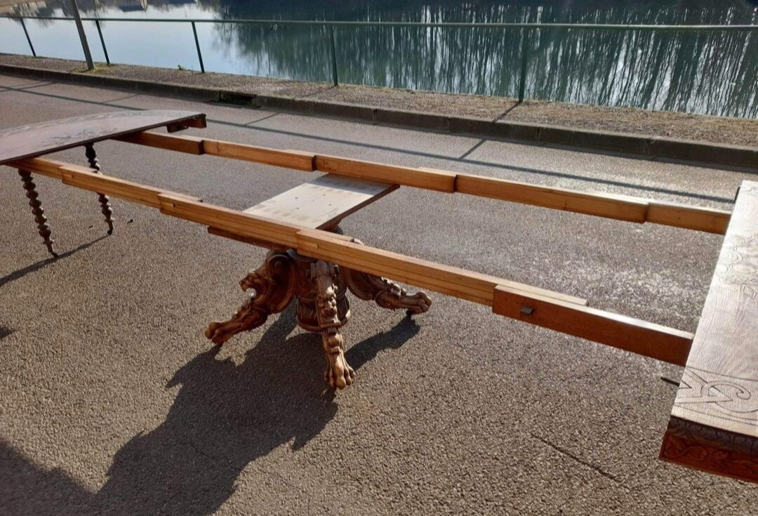 Magnificent Extendable Table, Henri II Style, Napoleon III Period. In Solid Oak-photo-2