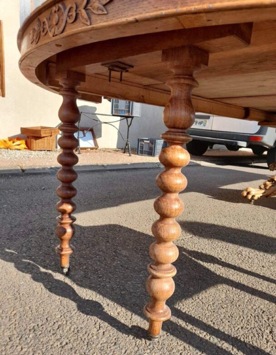 Magnificent Extendable Table, Henri II Style, Napoleon III Period. In Solid Oak-photo-3