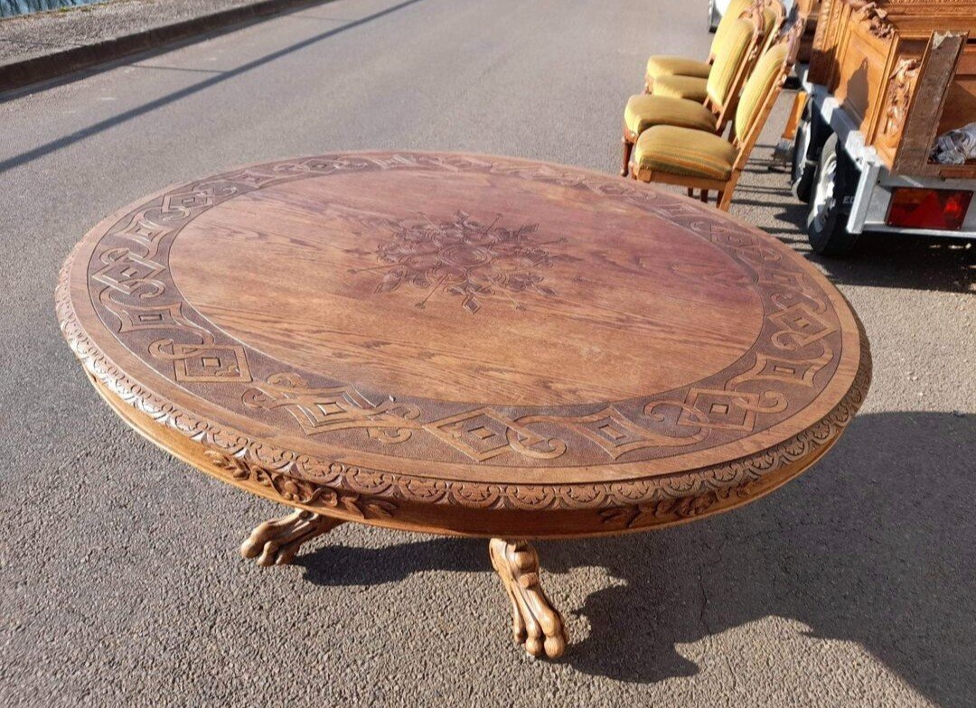 Magnificent Extendable Table, Henri II Style, Napoleon III Period. In Solid Oak-photo-4