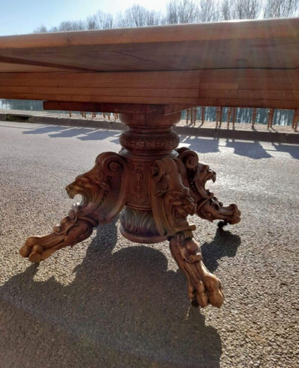 Magnificent Extendable Table, Henri II Style, Napoleon III Period. In Solid Oak-photo-5