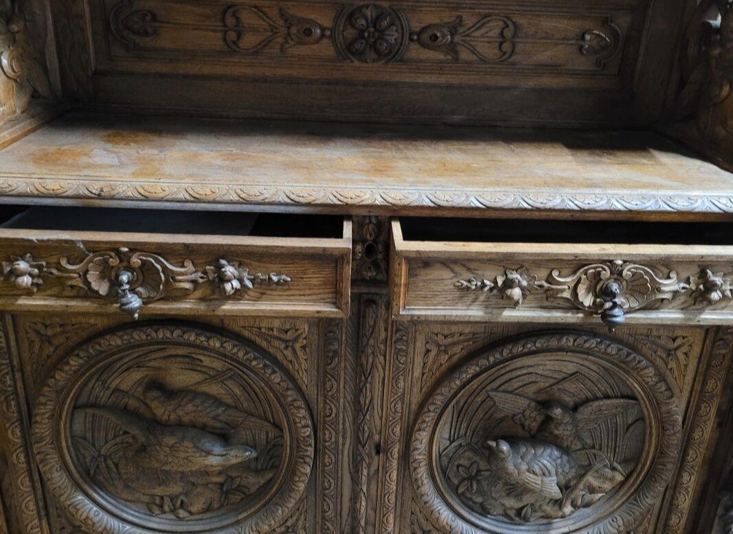 Rare Imposing Buffet Two Hunting Bodies Richly Decorated With Hunting Scenes Henri II Style-photo-3