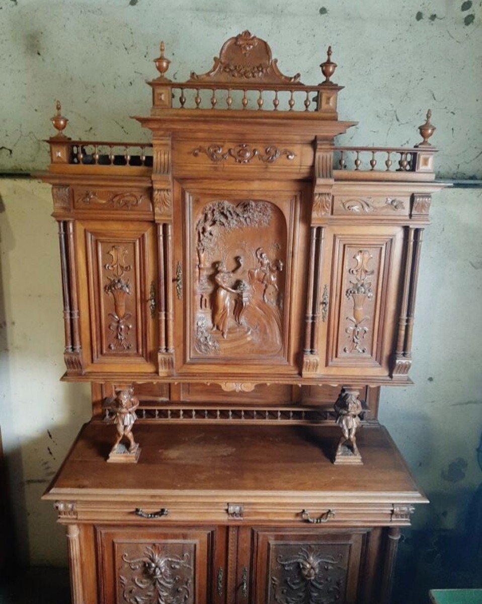 Large Two-body Buffet In Henri II Style In Solid Walnut From The 19th Century -photo-2