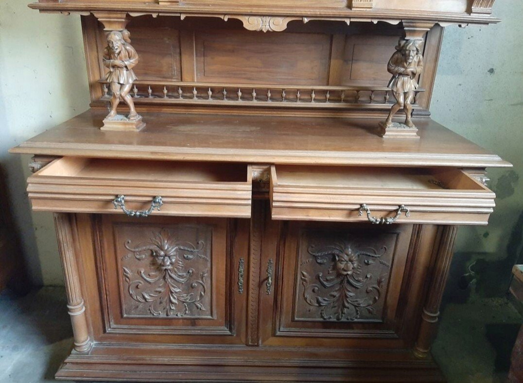 Large Two-body Buffet In Henri II Style In Solid Walnut From The 19th Century -photo-3