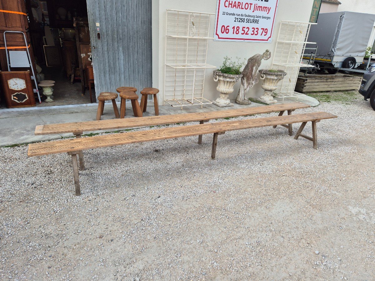 Magnificent And Rare Imposing Pair Of Antique Rustic Farm Benches Made In The 1950s-photo-4