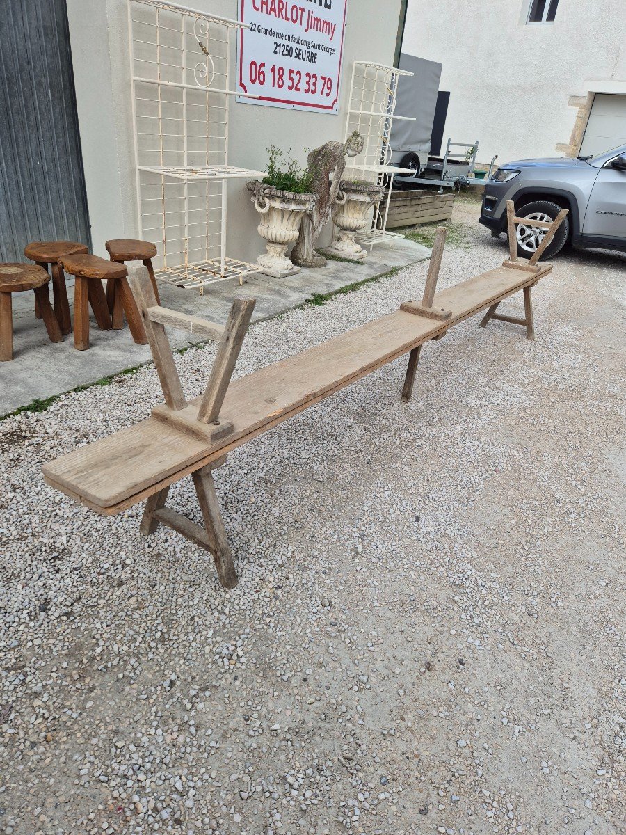 Magnificent And Rare Imposing Pair Of Antique Rustic Farm Benches Made In The 1950s-photo-1