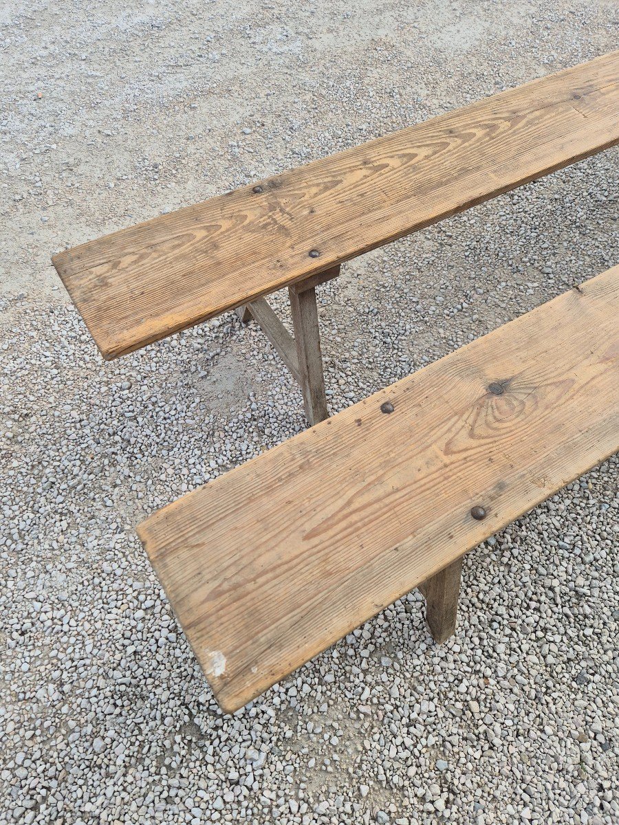 Magnificent And Rare Imposing Pair Of Antique Rustic Farm Benches Made In The 1950s-photo-2