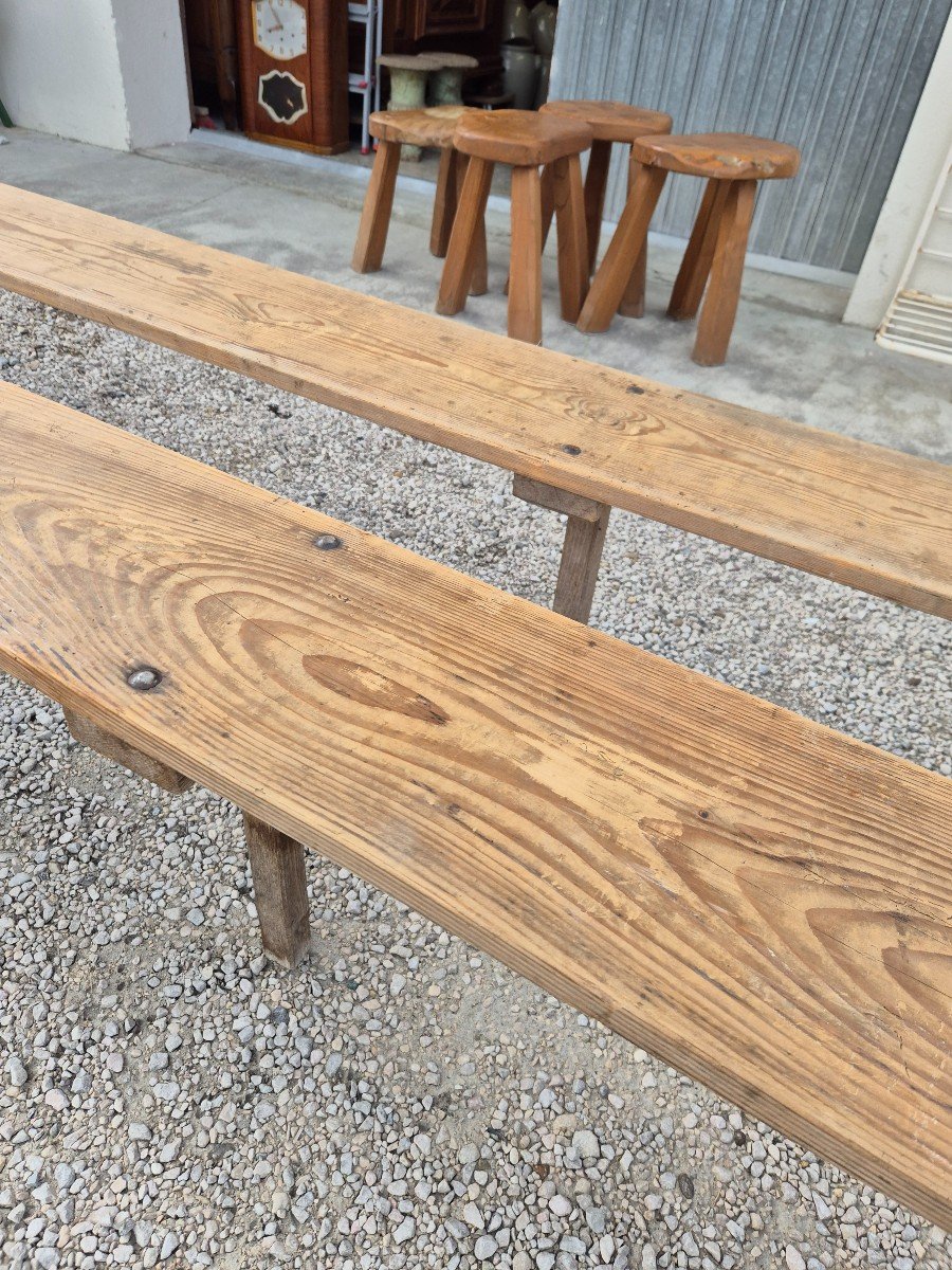 Magnificent And Rare Imposing Pair Of Antique Rustic Farm Benches Made In The 1950s-photo-4