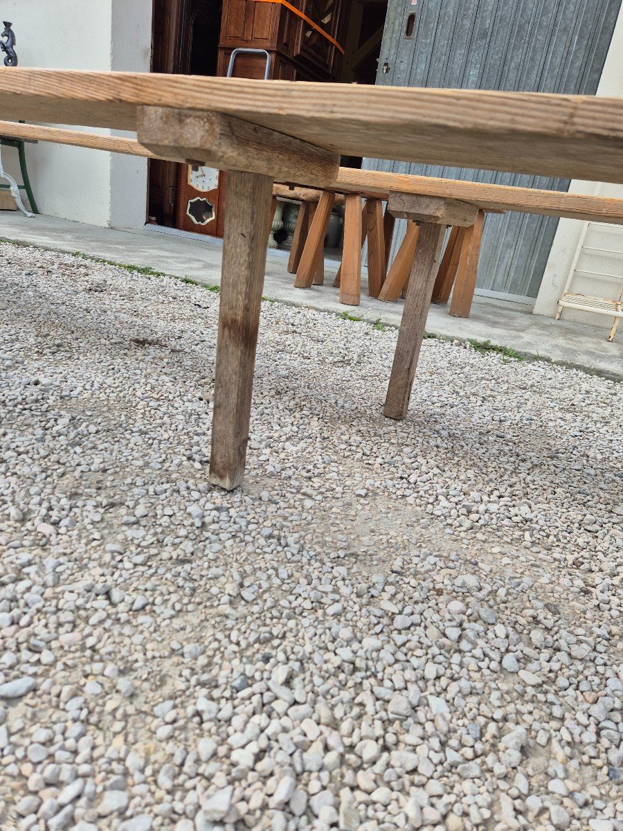 Magnificent And Rare Imposing Pair Of Antique Rustic Farm Benches Made In The 1950s-photo-5