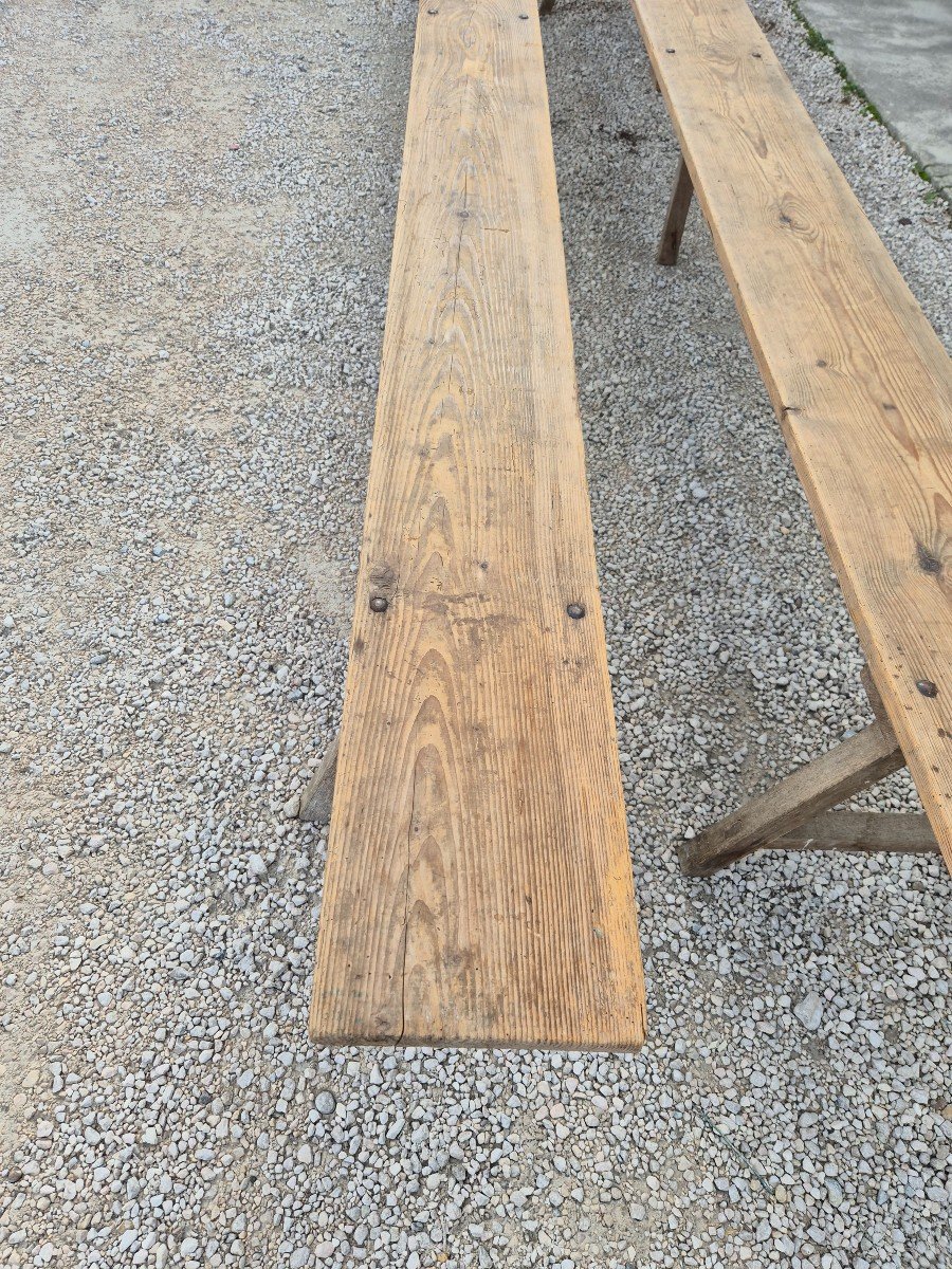 Magnificent And Rare Imposing Pair Of Antique Rustic Farm Benches Made In The 1950s-photo-7