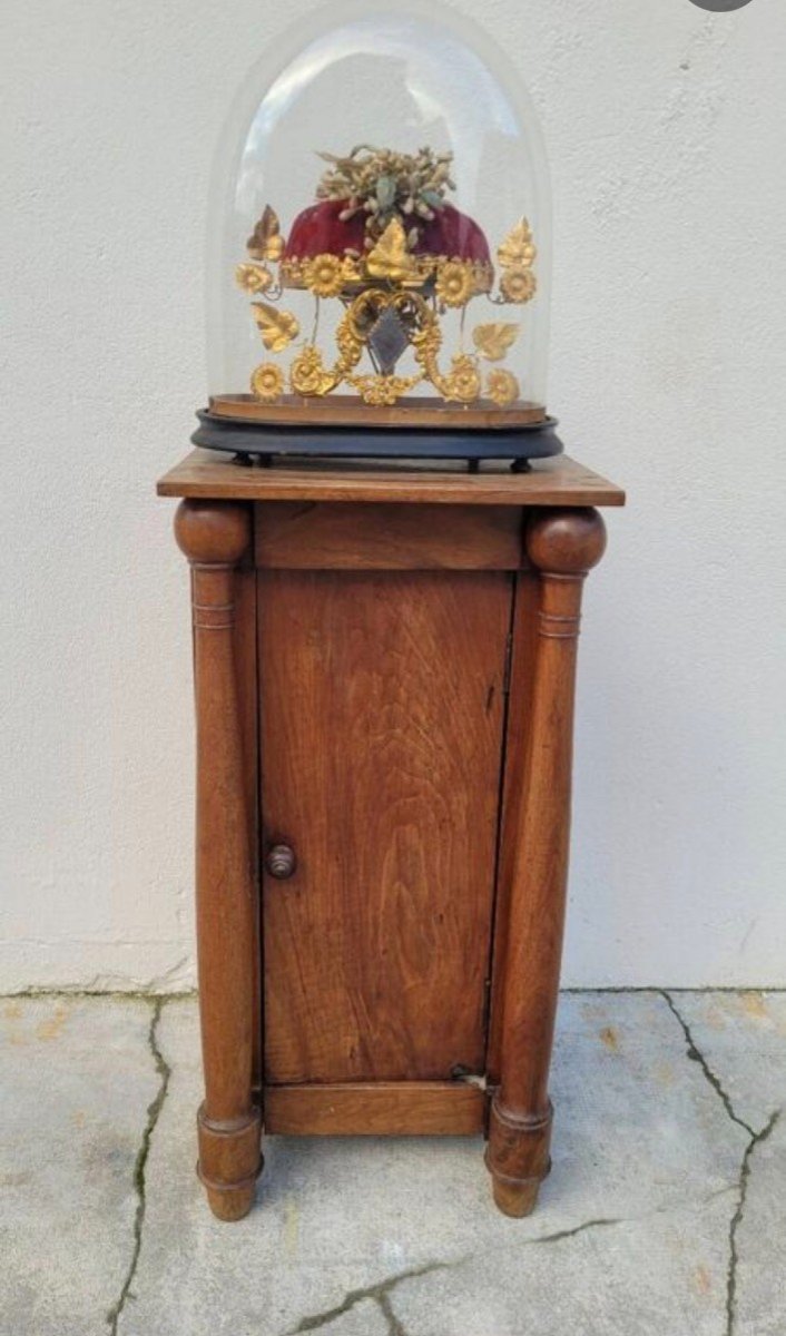 Elegant Empire Period Bedside Table Or Nightstand With Detached Columns In Walnut 19th Century -photo-3