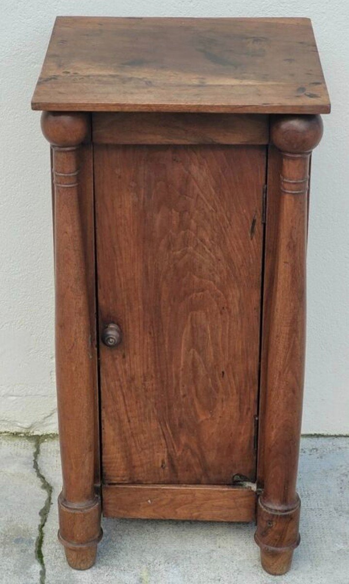 Elegant Empire Period Bedside Table Or Nightstand With Detached Columns In Walnut 19th Century 