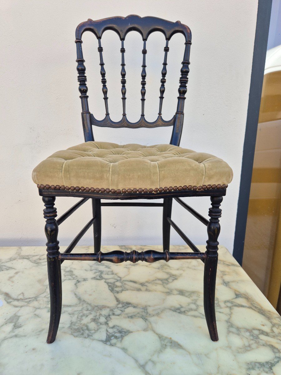 Magnifique Et élégante Chaise d'époque Napoléon III En Bois Noirci d'Origine-photo-2