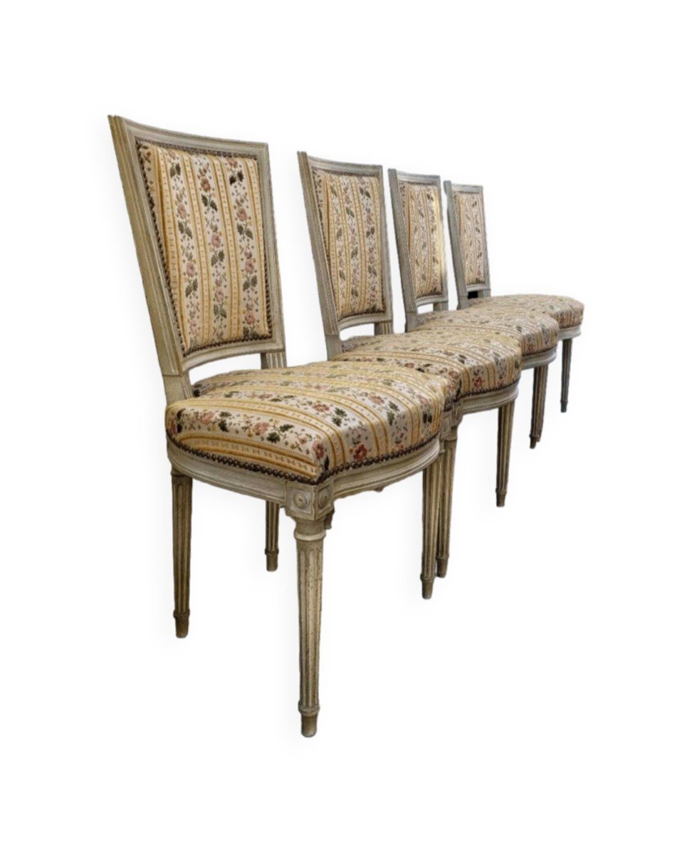 Elegant Set Of 4 Louis XVI Style Chairs, Old Paintings.-photo-2