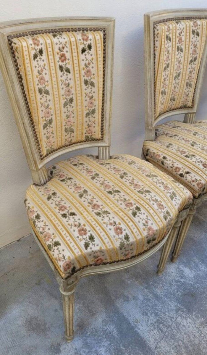 Elegant Set Of 4 Louis XVI Style Chairs, Old Paintings.-photo-4