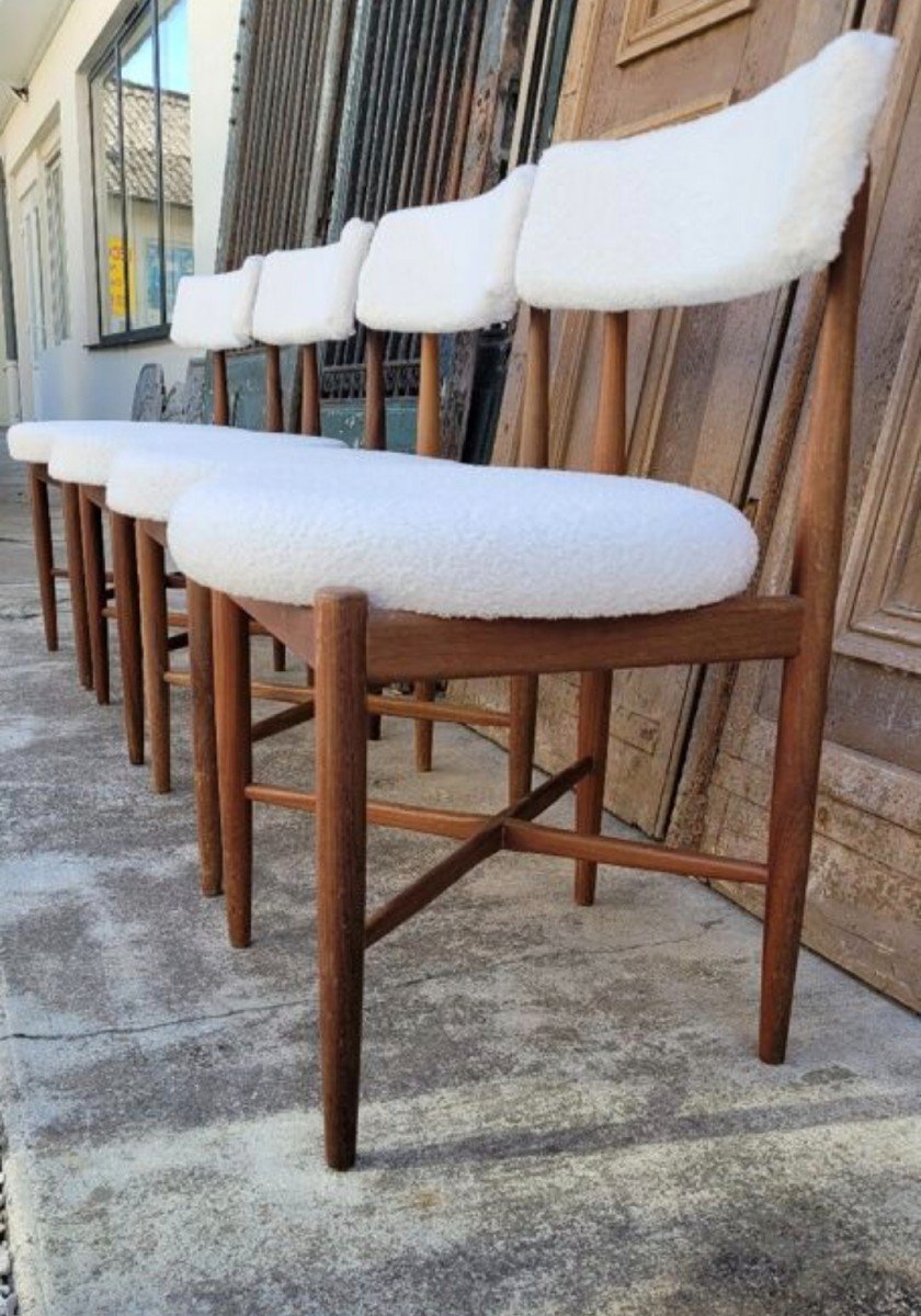 Magnificent Series Of 4 Scandinavian Design Chairs, Quality 1950s Teak Manufacturing.-photo-3