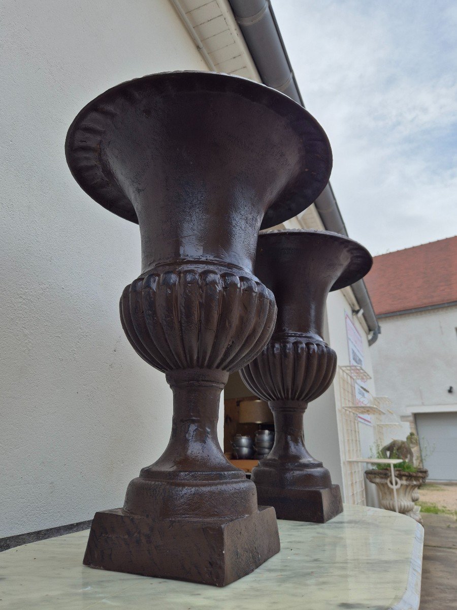 Paire De Vases Médicis En Fonte De Maison Bourgeoise Grand Modèle Hauteur 73cm -photo-4