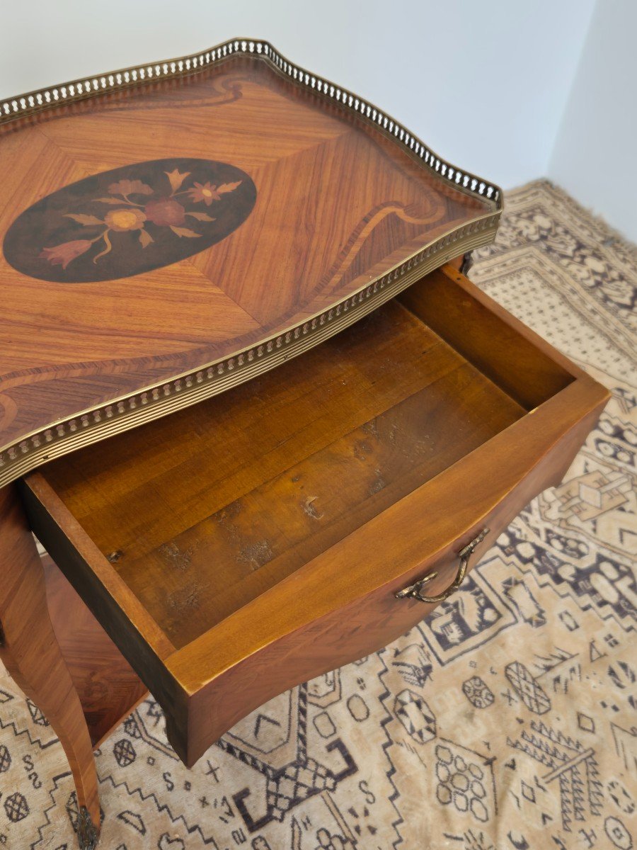 Magnifique Guéridon Ou Table d'Appoint De Style Louis XV En Marqueterie Et Bois De Rose.-photo-6