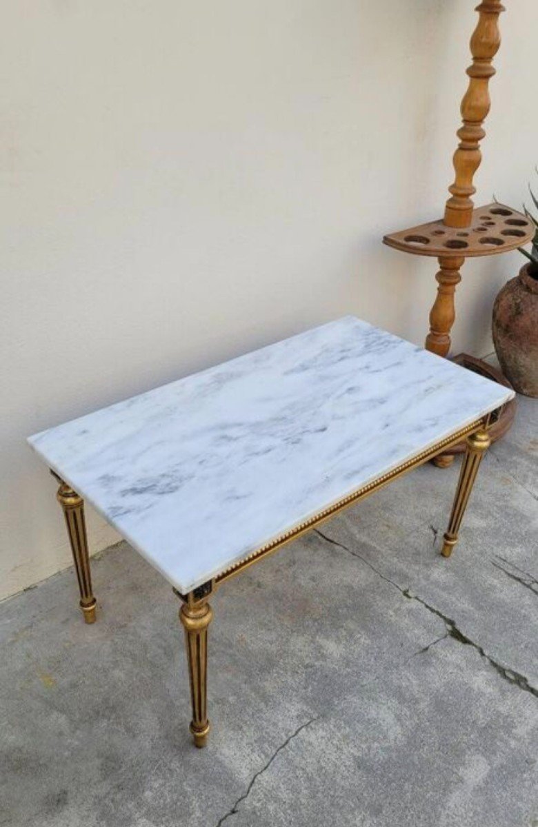 Magnificent Louis XVI Style Coffee Table, Quality Antique Manufacturing In Gilded Wood -photo-2