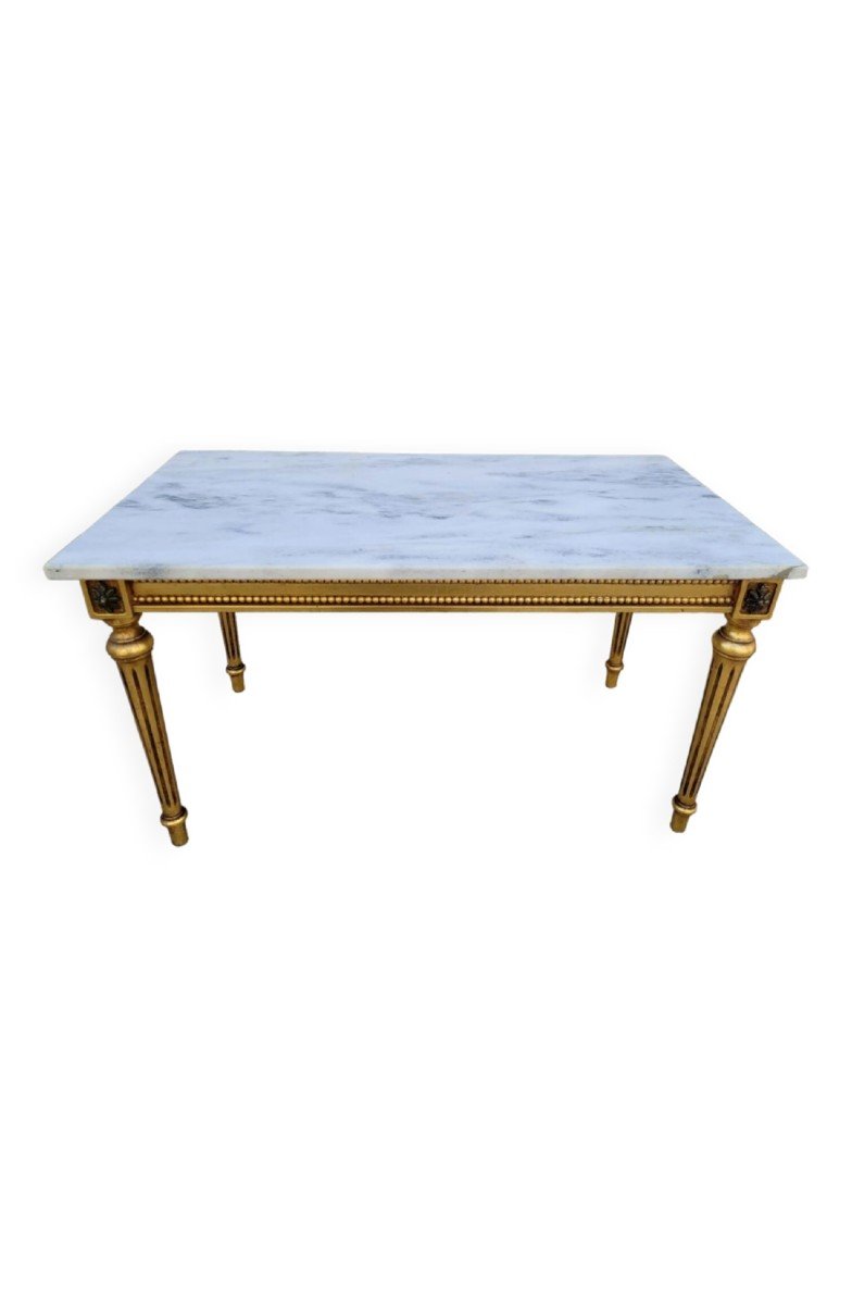 Magnificent Louis XVI Style Coffee Table, Quality Antique Manufacturing In Gilded Wood -photo-3