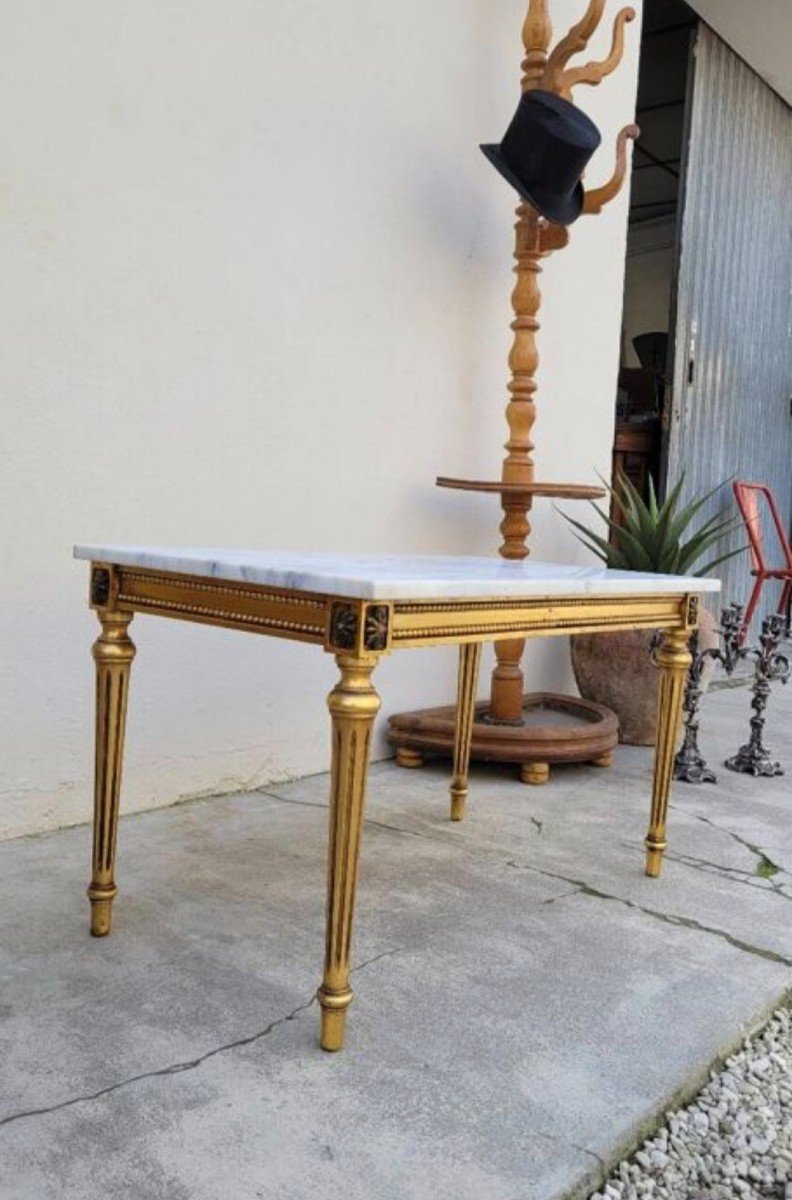 Magnificent Louis XVI Style Coffee Table, Quality Antique Manufacturing In Gilded Wood -photo-4