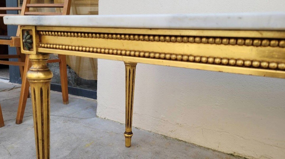 Magnificent Louis XVI Style Coffee Table, Quality Antique Manufacturing In Gilded Wood -photo-3