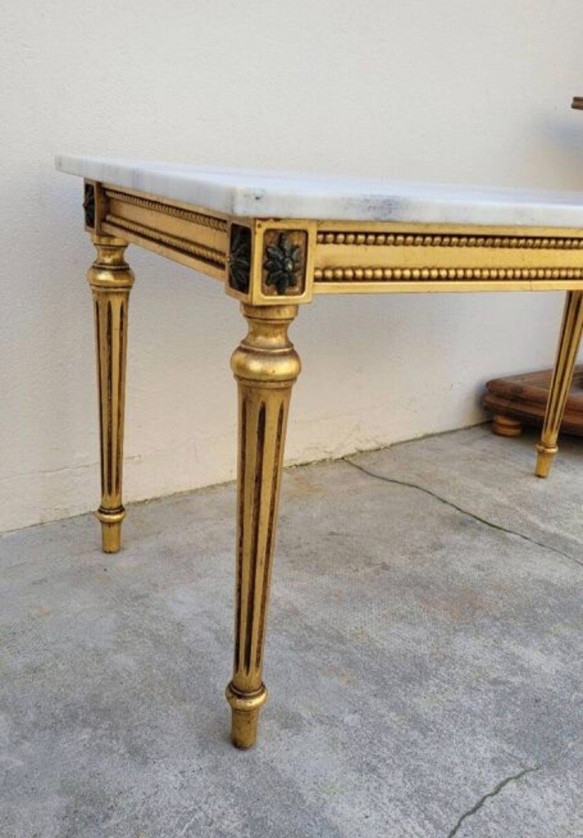 Magnificent Louis XVI Style Coffee Table, Quality Antique Manufacturing In Gilded Wood -photo-5