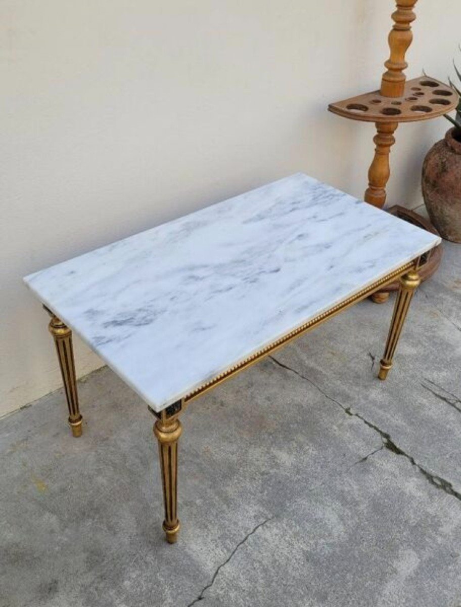 Magnificent Louis XVI Style Coffee Table, Quality Antique Manufacturing In Gilded Wood -photo-6