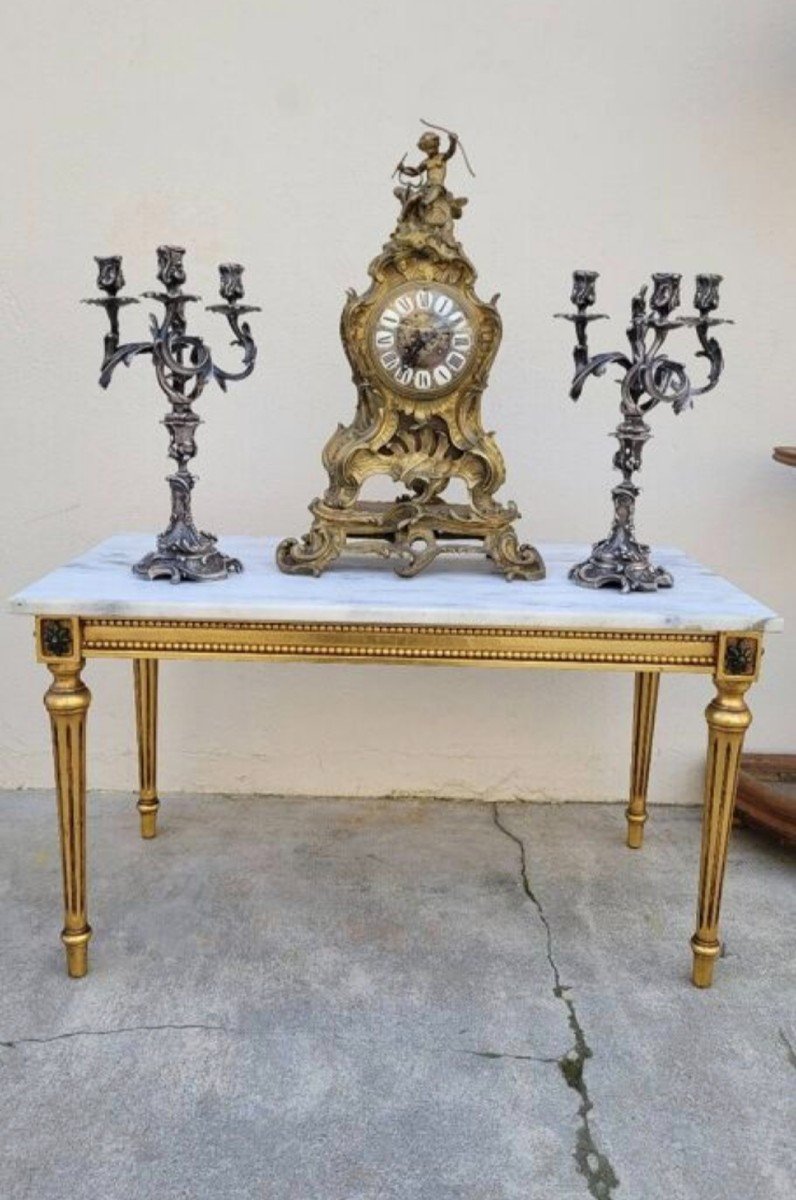 Magnificent Louis XVI Style Coffee Table, Quality Antique Manufacturing In Gilded Wood 