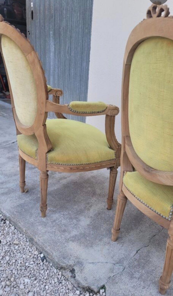 Magnificent Pair Of Louis XVI Style Medallion Armchairs, Fully Stripped 1900s-photo-6