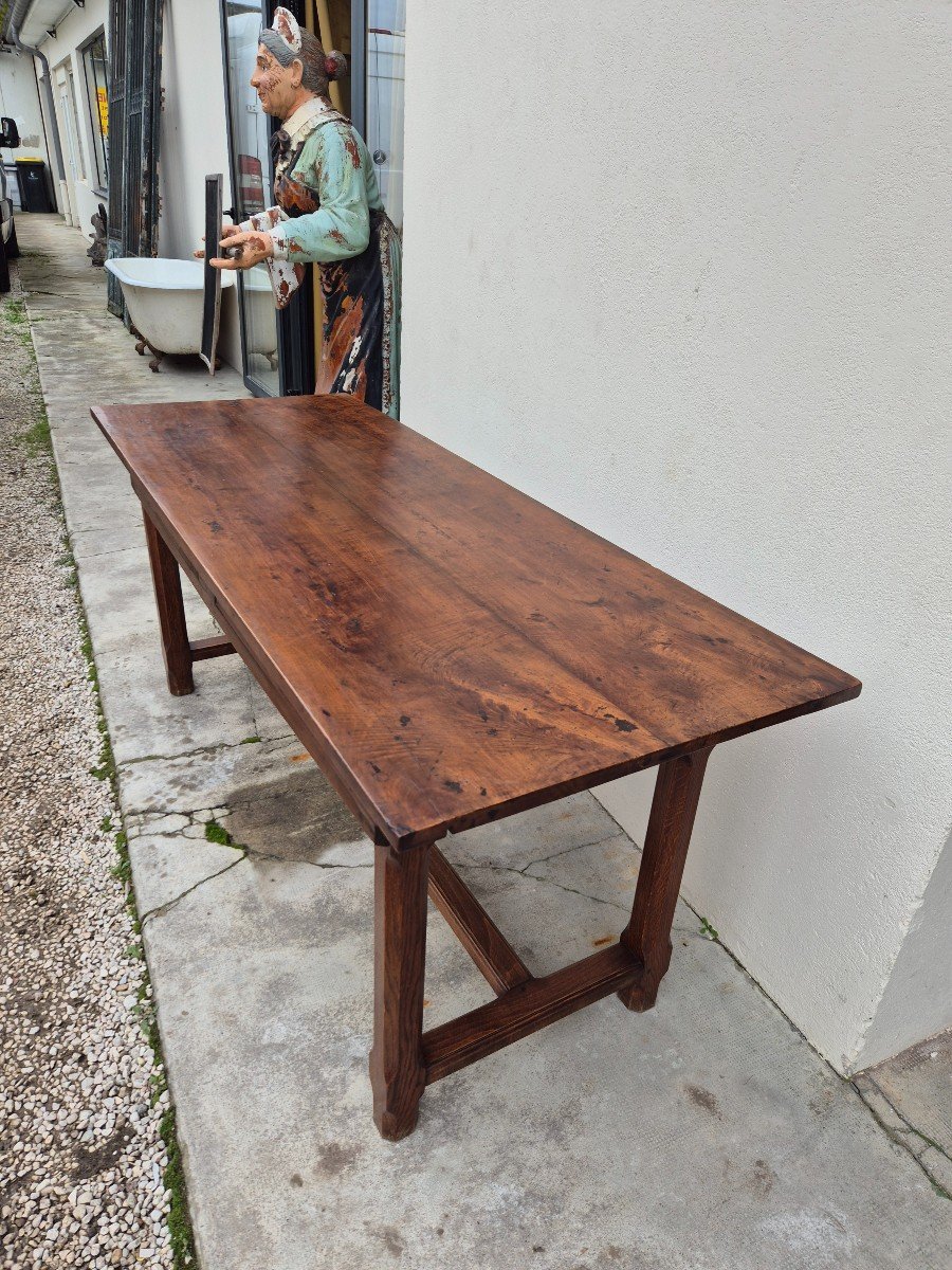 19th Century Solid Walnut Burgundy Farmhouse Table With Two Drawers - 1m82-photo-3