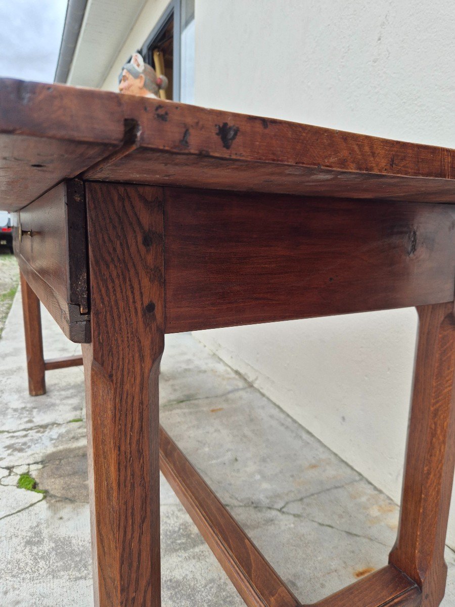 19th Century Solid Walnut Burgundy Farmhouse Table With Two Drawers - 1m82-photo-1