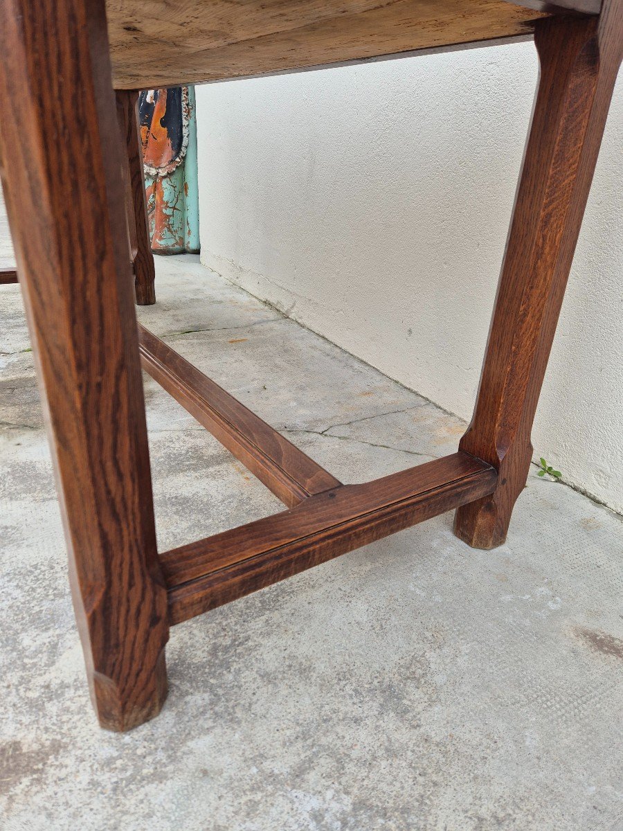 19th Century Solid Walnut Burgundy Farmhouse Table With Two Drawers - 1m82-photo-2