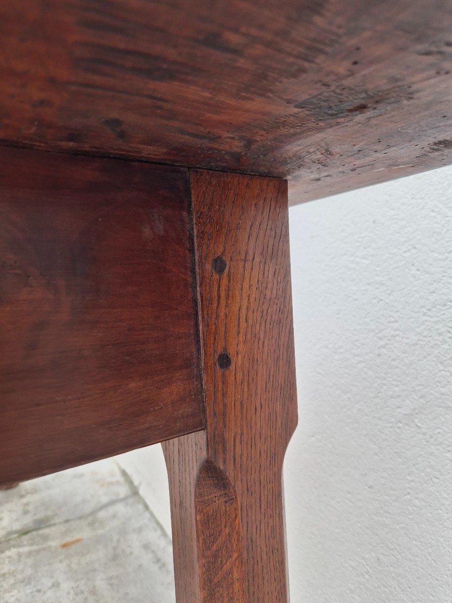 19th Century Solid Walnut Burgundy Farmhouse Table With Two Drawers - 1m82-photo-3