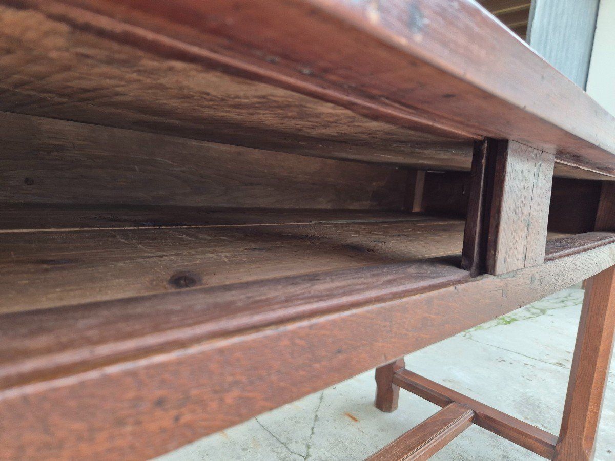 19th Century Solid Walnut Burgundy Farmhouse Table With Two Drawers - 1m82-photo-5