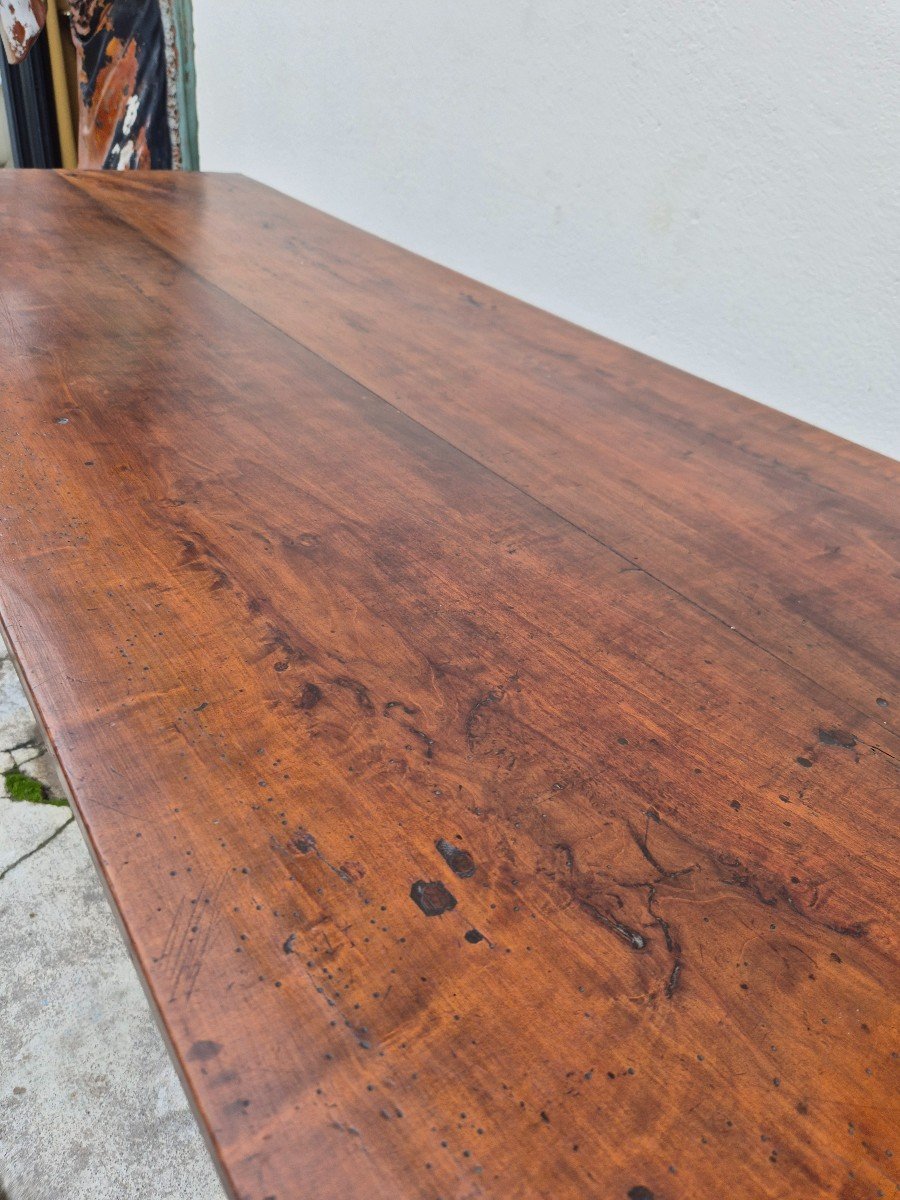 19th Century Solid Walnut Burgundy Farmhouse Table With Two Drawers - 1m82-photo-7