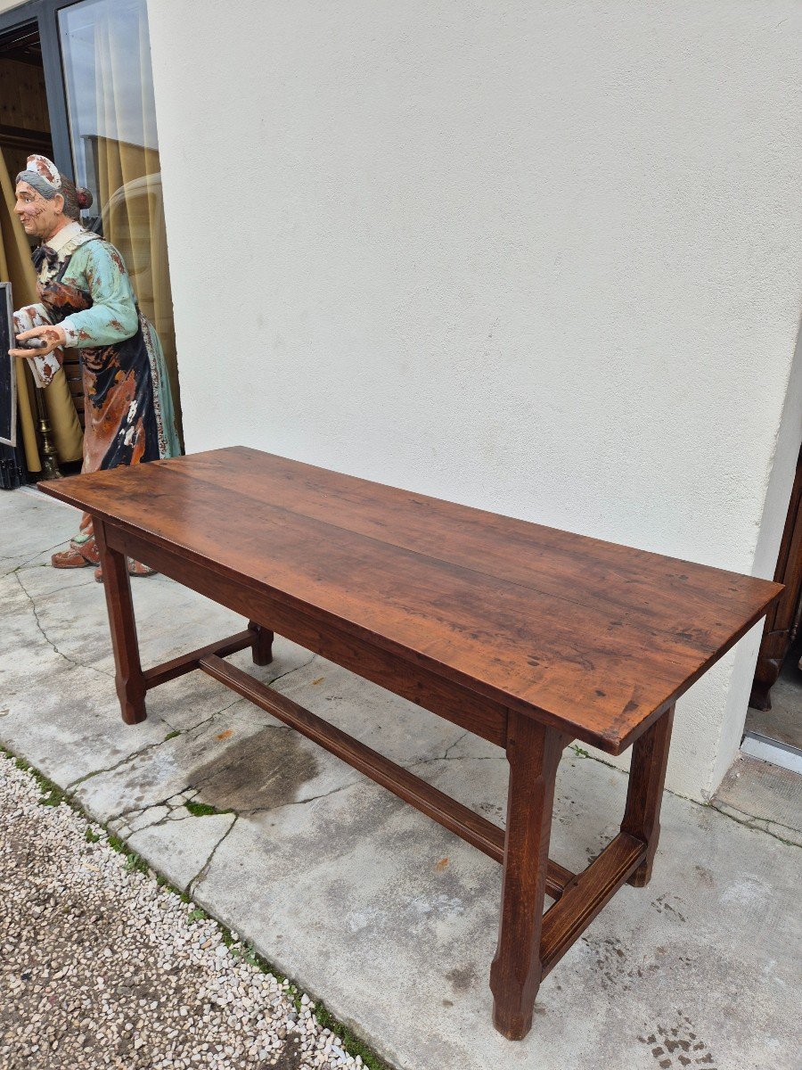 19th Century Solid Walnut Burgundy Farmhouse Table With Two Drawers - 1m82-photo-8