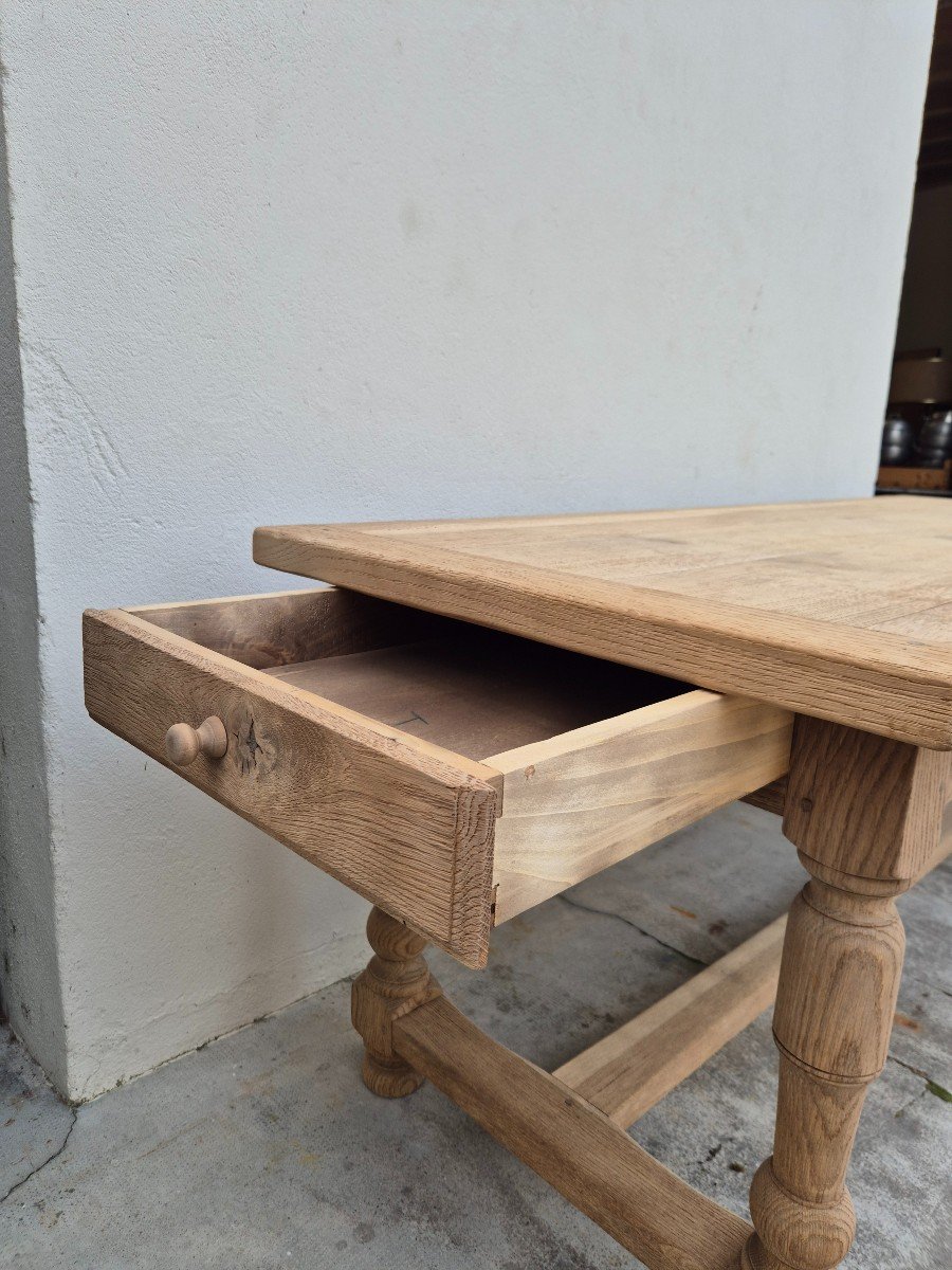 Monastery Farmhouse Table In Solid Oak Stripped Two Drawers - 2m-photo-4