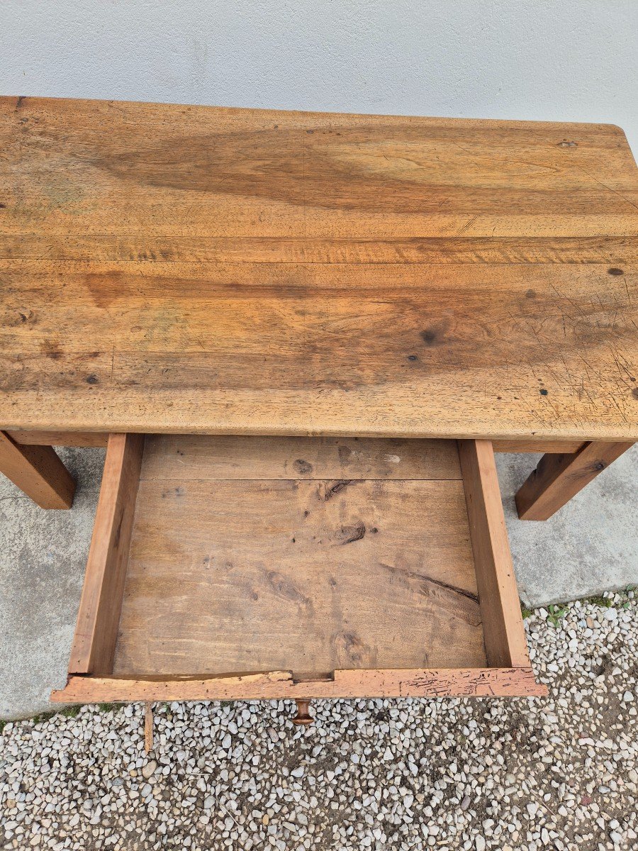 Table Basse De Ferme Rustique En Noyer Massif Un Tiroir- 1m20-photo-1