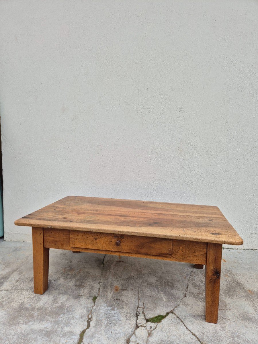 Table Basse De Ferme Rustique En Noyer Massif Un Tiroir- 1m20