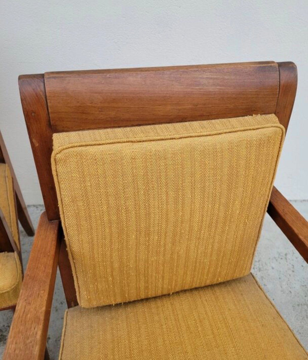 Pair Of Art Deco Bridge Armchairs In Solid Walnut -photo-1