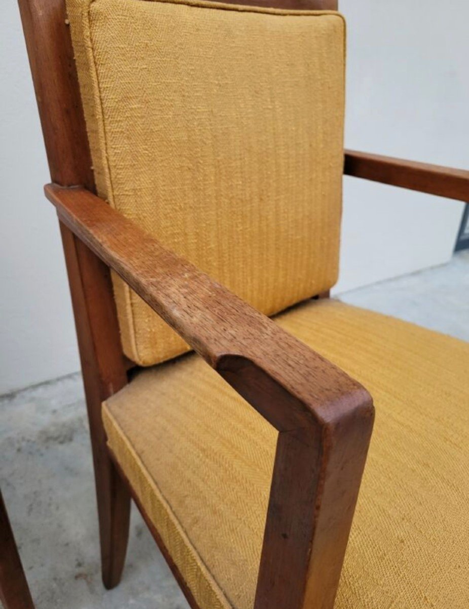 Pair Of Art Deco Bridge Armchairs In Solid Walnut -photo-3