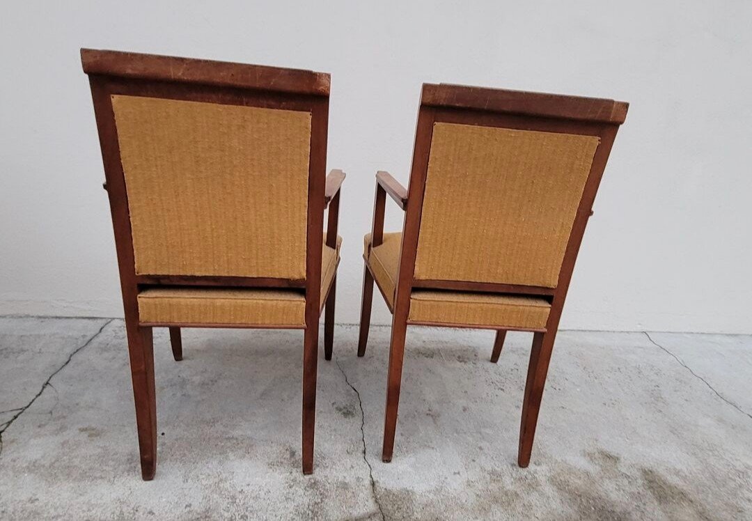 Pair Of Art Deco Bridge Armchairs In Solid Walnut -photo-5