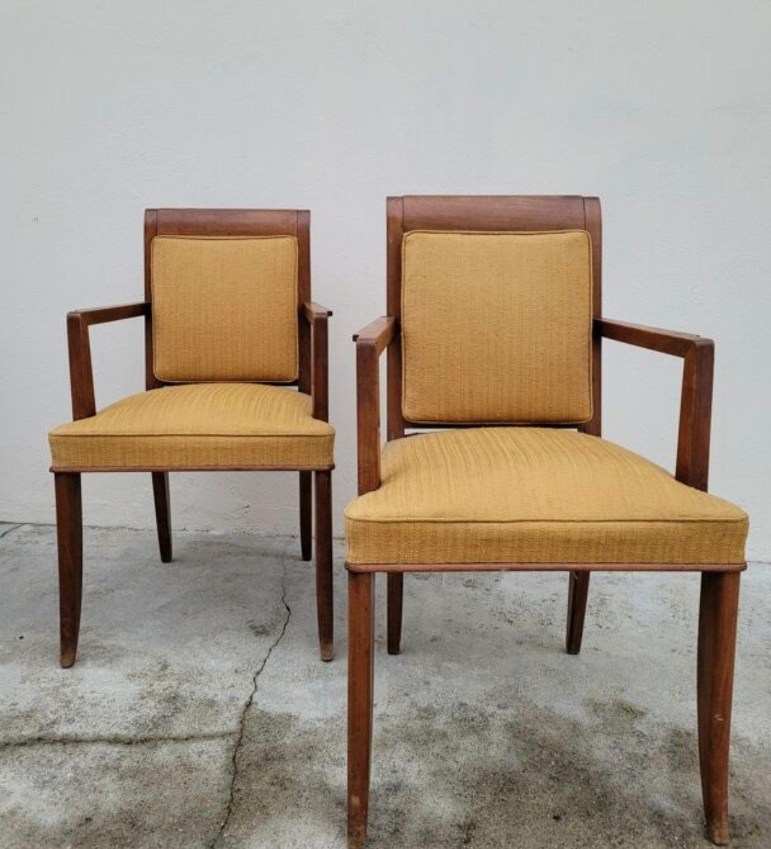 Pair Of Art Deco Bridge Armchairs In Solid Walnut 