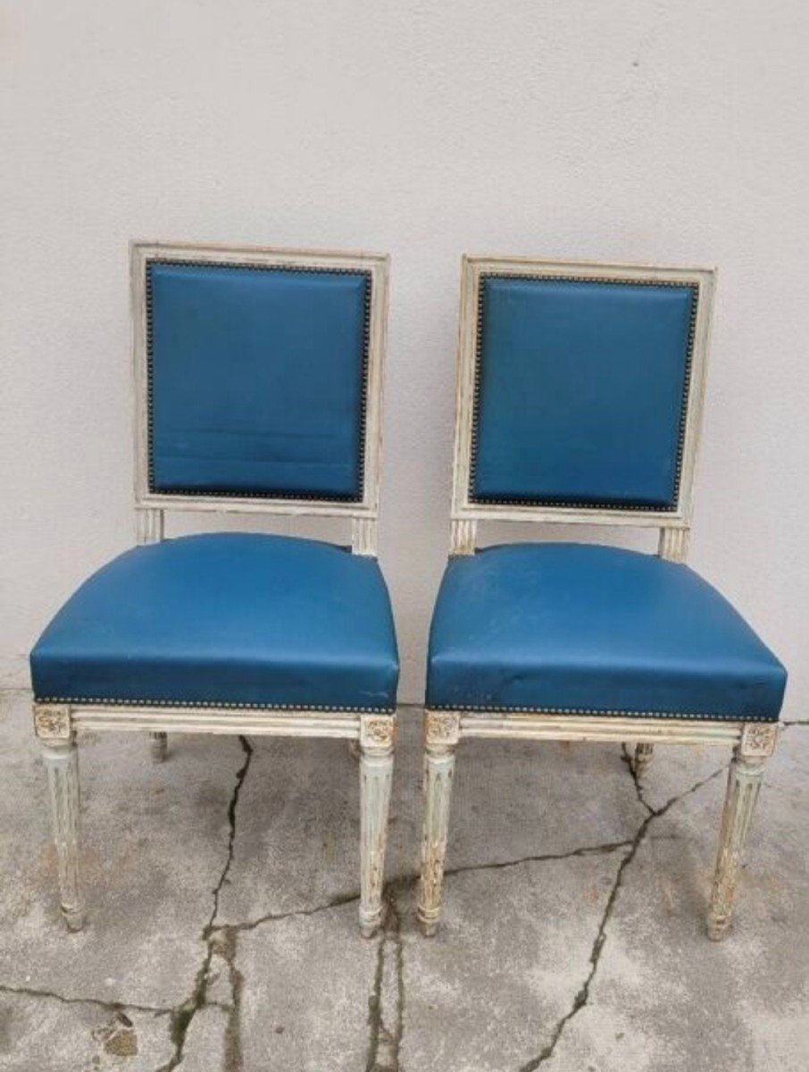 Pair Of Antique Patinated Louis XVI Style Chairs -photo-4