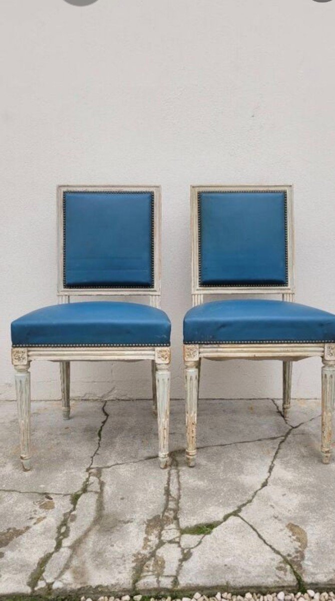 Pair Of Antique Patinated Louis XVI Style Chairs 