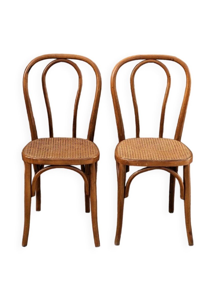 Paire De Chaises De Bistrot Style Thonet En Cannage Et Bois Courbé-photo-2