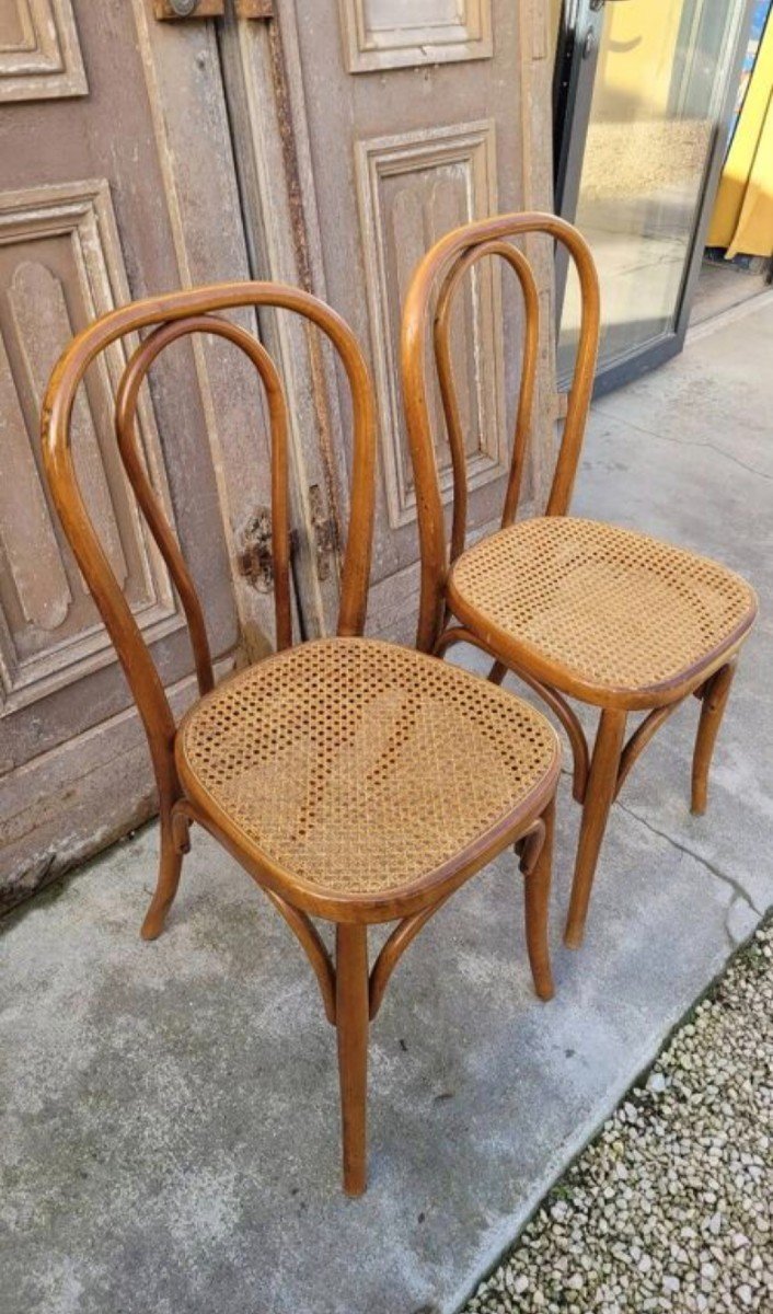 Paire De Chaises De Bistrot Style Thonet En Cannage Et Bois Courbé-photo-3